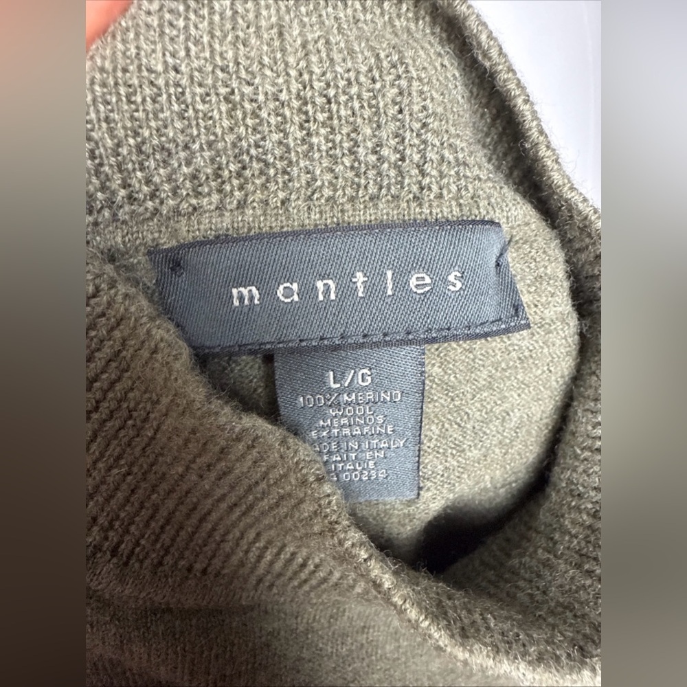 Olive Green/grey Mantles 100% Merino wool Women's Turtleneck Sweater size L - Picture 4 of 5